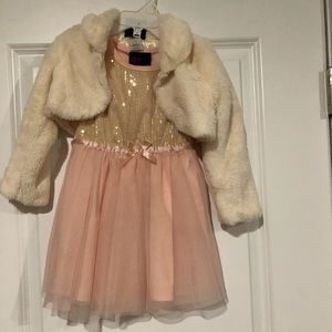 Rose & Gold Dress w/Mid Waist Faux Fur Jacket